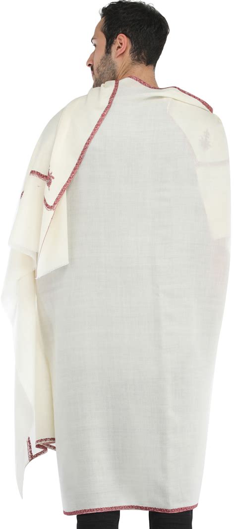 Mens Plain Shawl From Amritsar With Sozni Hand Embroidery On Border