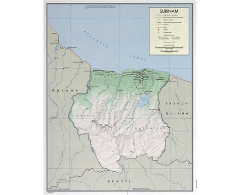 Large Detailed Relief And Political Map Of Suriname With Roads And Images