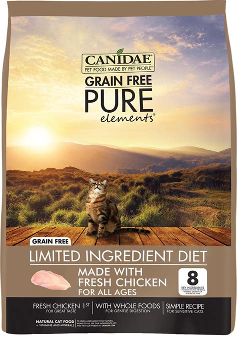 The dashboard displays a dry matter protein reading of 26%, a fat level of 14% and estimated carbohydrates of about 52%. CANIDAE Grain-Free PURE Elements with Chicken Limited ...