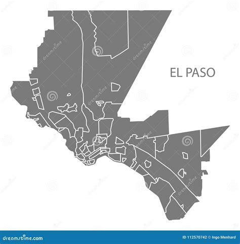 El Paso Texas City Map With Neighborhoods Grey Illustration Silhouette