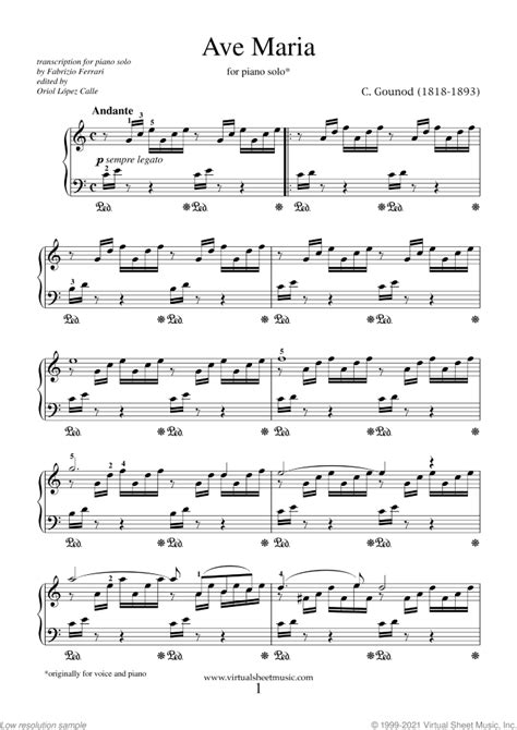 Gounod Ave Maria Sheet Music For Piano Solo Pdf Interactive