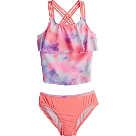 Orageous Girls Beach Vibes Tie Dye Strappy Flounce Bikini 2 Piece Set
