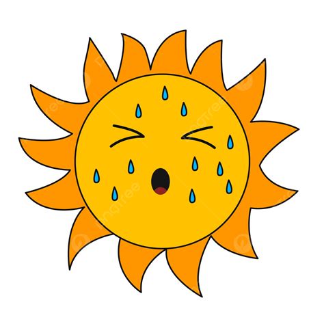Cartoon Heiße Sonne Mit Schweiß Vektor Heiße Sonne Heiß Schweiß Png