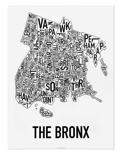 Bronx Neighborhood Map 18 X 24 Classic Black And White Poster