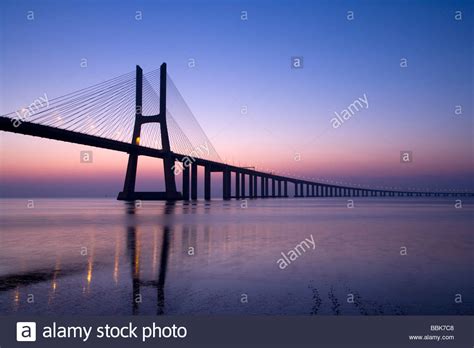 Vasco De Gama Suspension Bridge At Dawn Lisbonportugal