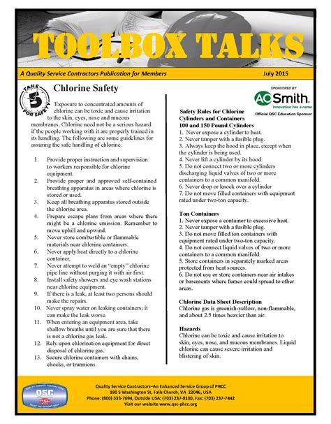 Free Printable Toolbox Talks Safety Trainers Foremen Supervisors And Business Owners Can