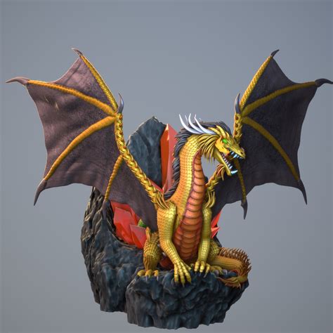 Fichier Stl Heroes 3 Gold Dragon Sur La Falaise Avec Un Perchoir・objet