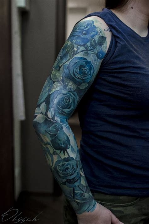 Blue Roses Sleeve Rose Tattoo Sleeve Blue Rose Tattoos Blue Flower