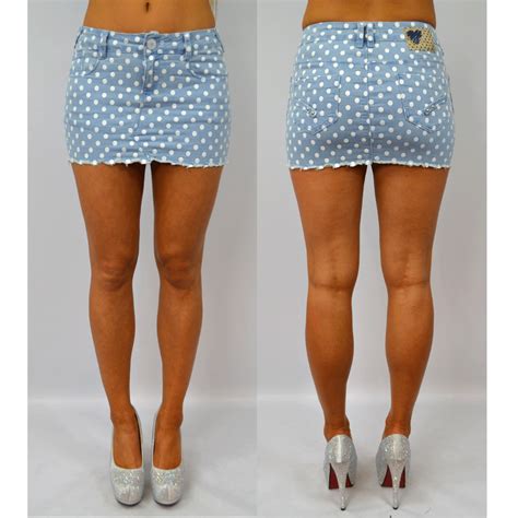 Ladies Polka Dot Denim Short Skirt Womens Summers Hot Micro Mini Skirt