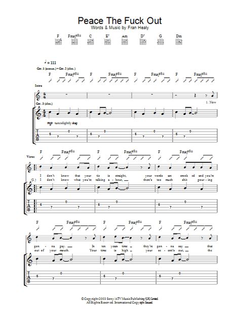 Peace The Fuck Out Sheet Music Travis Guitar Tab