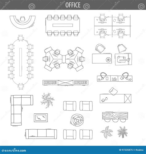 Set Of Linear Icons For Interior Top View Plans Cartoon Vector