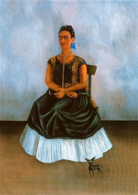 Frida kahlo stellt sich mit einer geflochtenen hochsteckfrisur dar, in die nach mexikanischer das hochformatige ölgemälde selbstbildnis mit dornenhalsband mit den maßen 62 x 47 cm von frida. Frida Kahlo - Selbstbildnis mit Itzcuintli | Frida kahlo ...