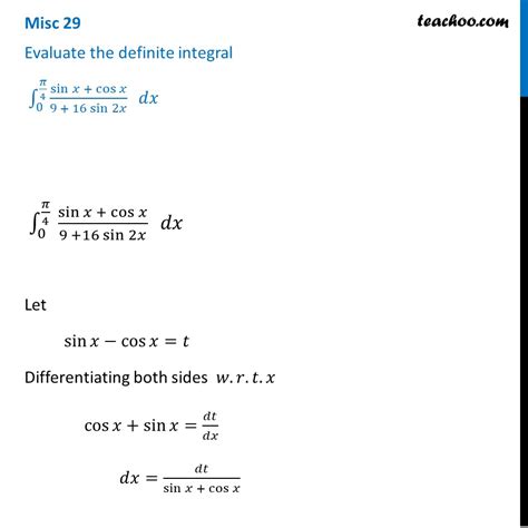 Misc 29 Definite Integral 0 Pi4 Sin X Cos X Miscellaneous