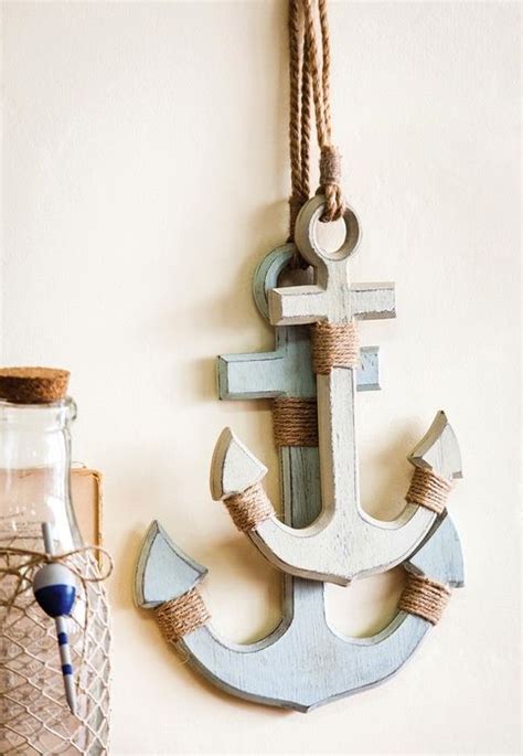 A Bella Coastal Decor Exclusive 1995 Two Wood Anchors In Blue