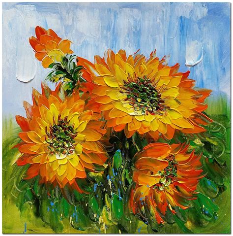 Hand Painted Sunflower Oil Painting On Canvas Impressionist Flower Wall Art