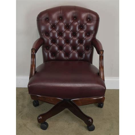 Red, desk chairs office & conference room chairs : Oxblood Red Leather Tufted Chesterfield Style Executive Office Desk Chair by Paoli (A) | Chairish