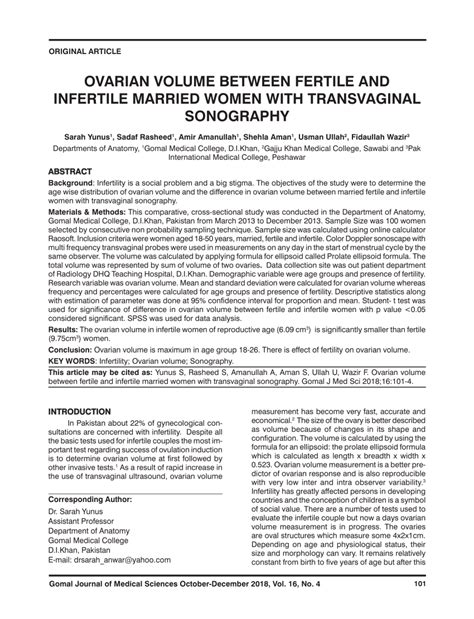 Pdf Ovarian Volume Between Fertile And Infertile Married Women With Transvaginal Sonography