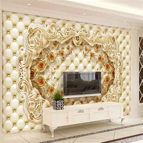 Beibehang Custom Wallpaper 3d Murals Gold Rose Luxury Soft Package Tv