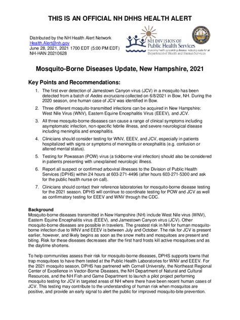 Fillable Online Han Mosquito Borne Diseases Update New Hampshire 2021 Mosquito Borne Diseases