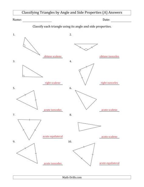 Classifying Triangles By Angle And Side Properties Marks Included On Question Page A
