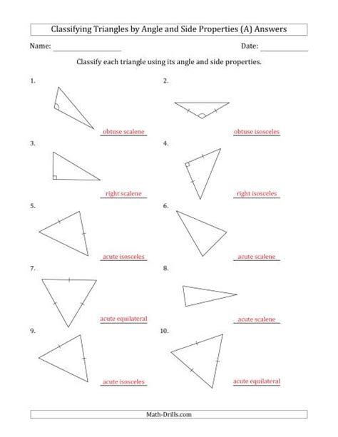 Classifying Triangles By Angle And Side Properties Marks Included On