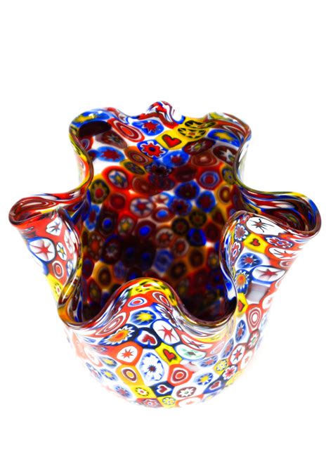 Fasoetin Vaso In Vetro Di Murano Con Murrina Millefiori “pasteo” Made Murano Glass