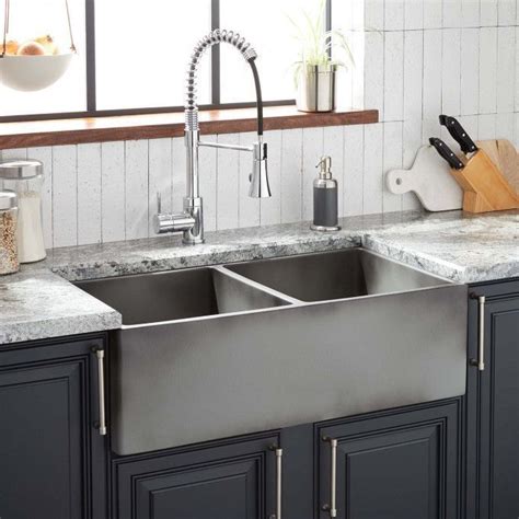 Beauty and durability come together in a. 33" Mancini Double-Bowl Fireclay Farmhouse Sink - Smooth ...