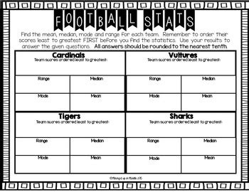 Note that it is possible not to have a most occurring number and then the. Mean, Mode, Range, and Median Football Statistics MATH ...