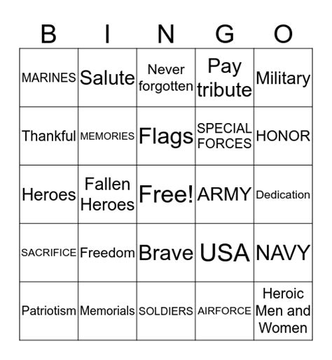 Memorial Day Bingo Card