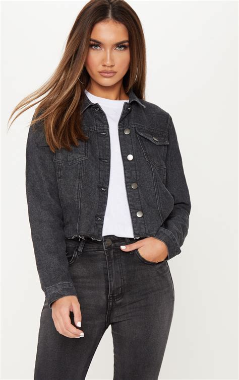 Washed Black Cropped Denim Jacket Denim Prettylittlething