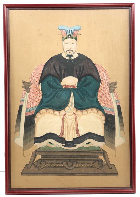 Lot Chinese Emperor Portrait Painting Gouache