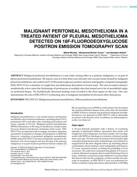 Pdf Malignant Peritoneal Mesothelioma In A Treated Patient Of Pleural