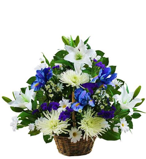 Small Traditional Blue And White Sympathy Basket Avas Flowers
