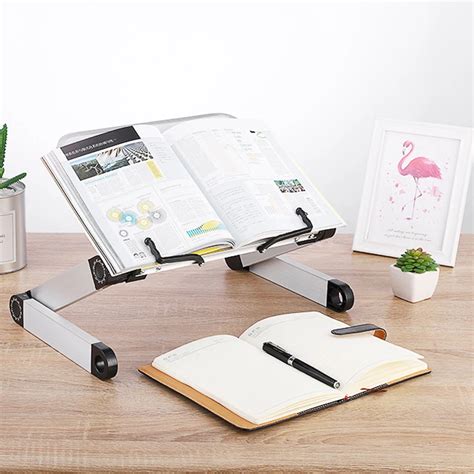 Black Desk Folding Book Holder In Bed Aluminum Alloy Height Adjustable