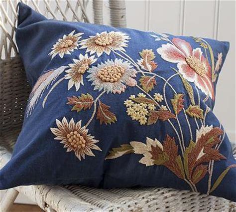blue floral embroidered pillow cover pottery barn