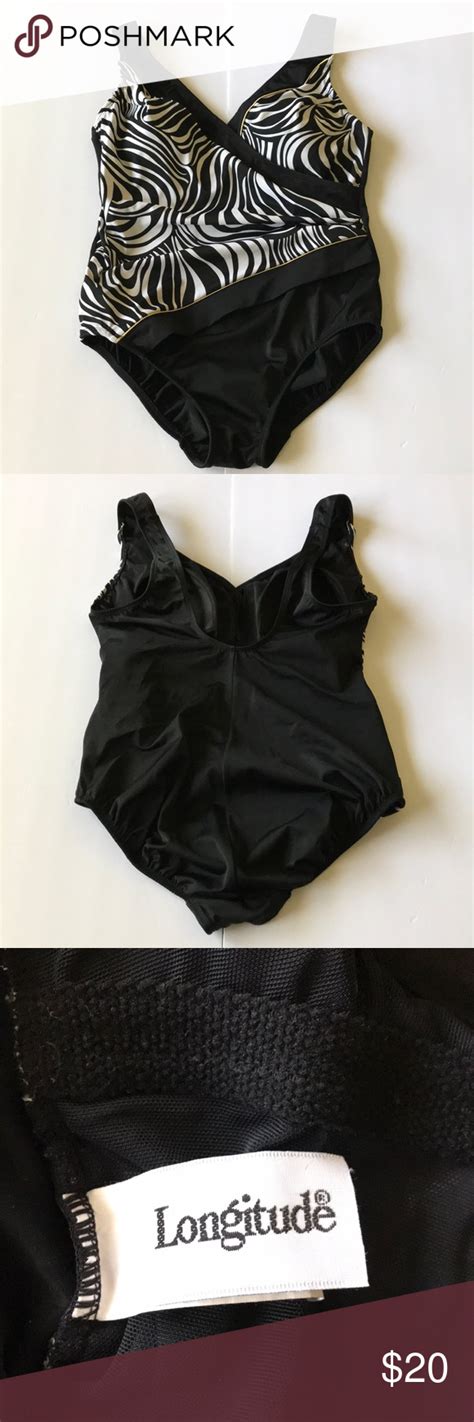 Longitude Swimsuit Black And White One Piece Swimsuit With Gold Trim
