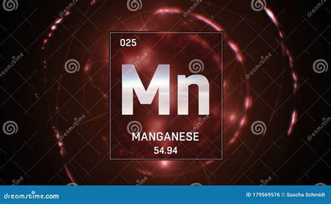 Manganese As Element 25 Of The Periodic Table 3d Illustration On Red