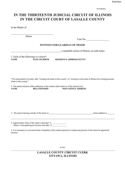 Fillable Petition For Guardianship Of Minor Form Printable Pdf Download