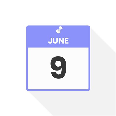 June 9 Calendar Icon Date Month Calendar Icon Vector Illustration