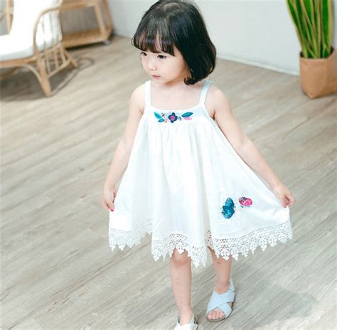 Girls Summer Embroidery Butterfly Pattern Dress Korean