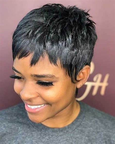 Short pixie haircuts with heavy top layers this short hairstyle is more manageable for women with straight hair. Latest Short Pixie Cuts for Black Women | Short-Haircut.com
