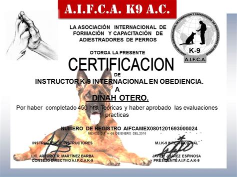 Certificación Internacional Para Guías Caninos En Obediencia Básica Y