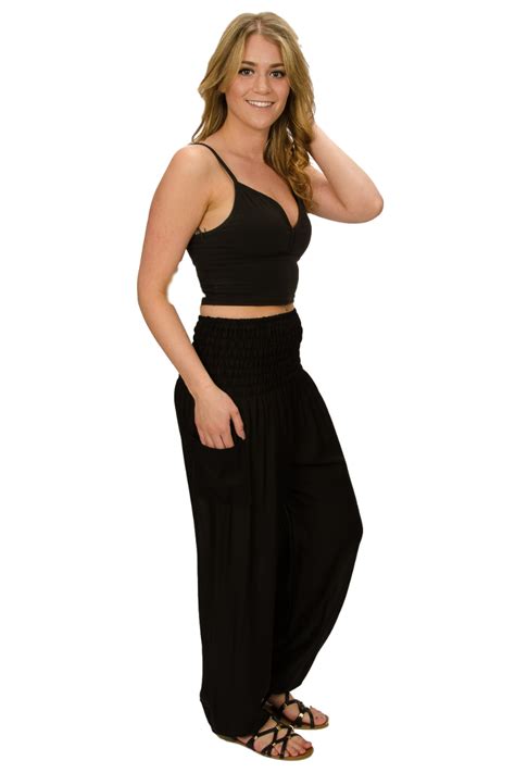 Solid Black Harem Pants Stylish Versatile Bohemian Fashion Happytrunks