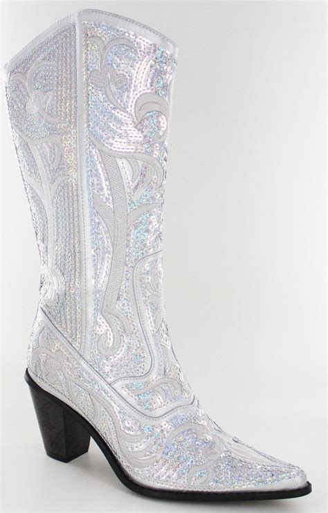 Helens Heart Silver Sequins Blingy Cowboy Boots Wedding Boots