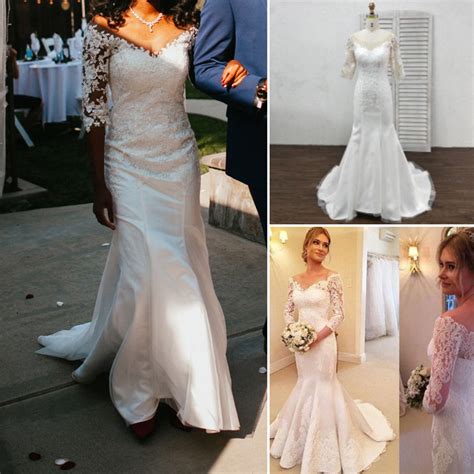 Reviews Of Ivory Lace Sleeve Satin Trumpet Spring Wedding Dress Lunss