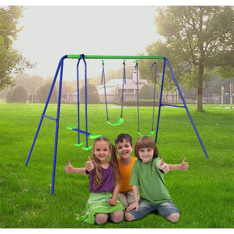 Outdoor Childrens Folding Swing Set With 2 Baby Swing And Seesaw Best