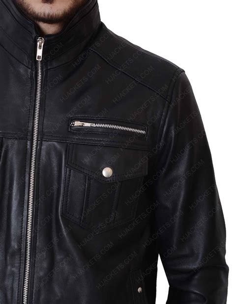 Mens Casual Slimfit Black Leather Double Pocket Jacket Hjackets
