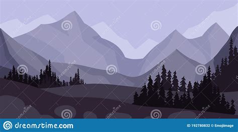 Pines And Mountain Peaks Covered With Snow Horizontal Landscape Vector