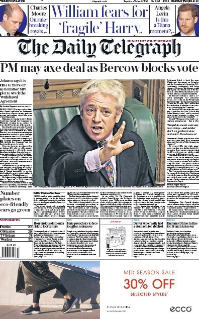 The Daily Telegraph Uk Front Page For 22 October 2019 Paperboy