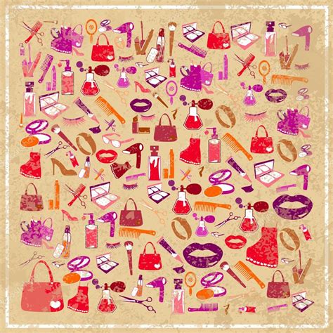Cosmetic Make Up And Beauty Icons Abstract Grunge Background Vector
